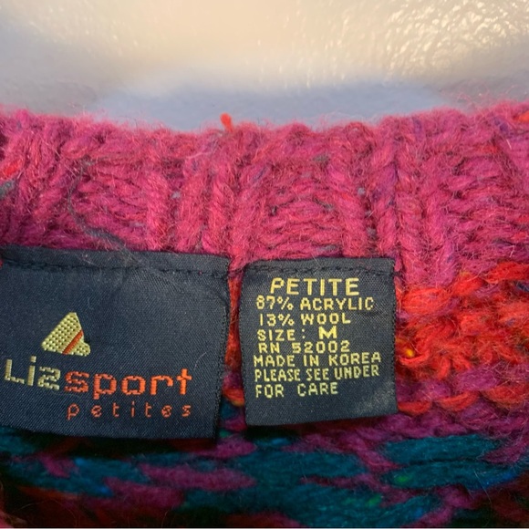 VTG 90s Liz Sport Chunky Cropped Pullover Pattern Sweater - Picture 5 of 11